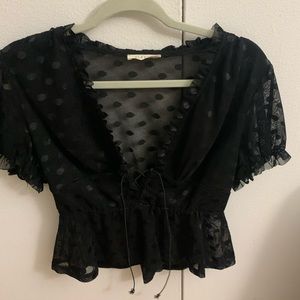 Black polka dot sheer blouse